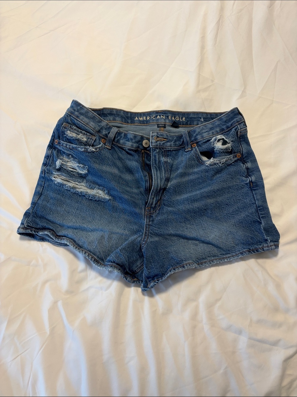 American Eagle Outfitters Blue Distressed High-Rise Jean Shorts